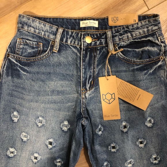 NWT Blue Turtle Distressed "Holes" Blue Jeans Size 3 - Picture 11 of 12